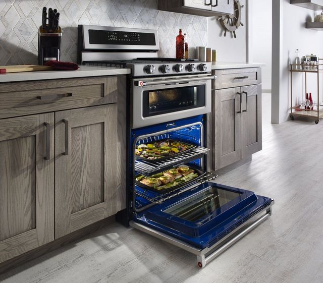 KitchenAid® 30" Stainless Steel Freestanding Dual Fuel Double Oven Range-6
