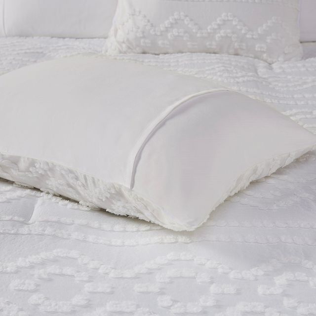 Olliix by Intelligent Design Annie Ivory Full/Queen Solid Clipped Jacquard Comforter Set-4