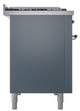 Ilve® Nostalgie II Noblesse 48'' Blue Gray Pro Style Dual Fuel Range with Brass Trim-2