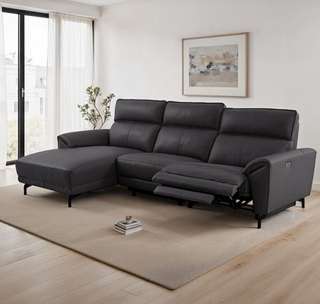 Furniture of America® Theola Black Power Reclining Sectional with Left Chaise-2