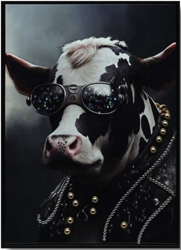Classy Living Untamed Rockstar Cow with Crystal Shades Wall Art-0