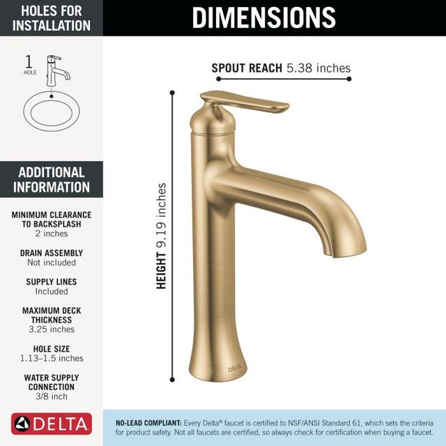 Delta Bonacci™ Champagne Bronze Single Handle Mid-Height Bathroom Faucet-3