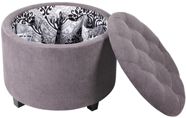 Olliix by Madison Park Grey Sasha Round Ottoman with Shoe Holder Insert-1