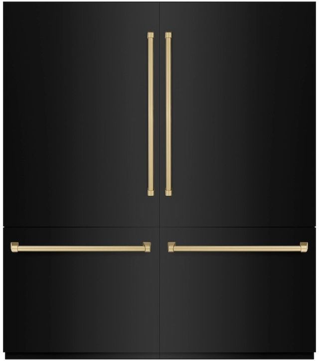 ZLINE Autograph Edition 72" 39.6 Cu. Ft. Black Stainless Steel Built-In French Door Refrigerator with Water Dispensers, Ice Makers, and Champagne Bronze Accents-0