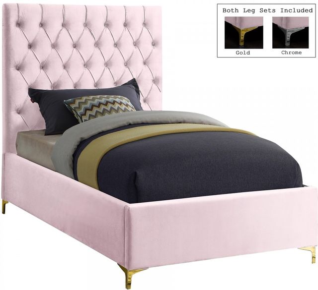 Meridian Furniture Cruz Pink Velvet Twin Bed-0