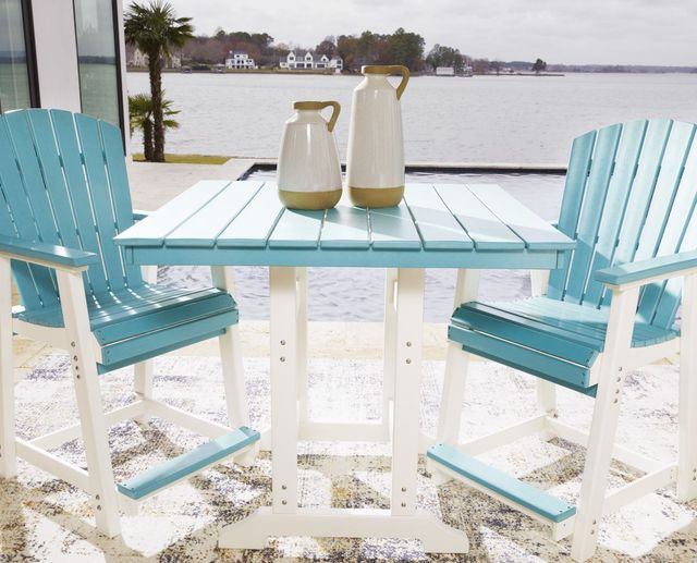 Signature Design by Ashley® Eisely Turquoise Outdoor Counter Height Dining Table with White Base-2