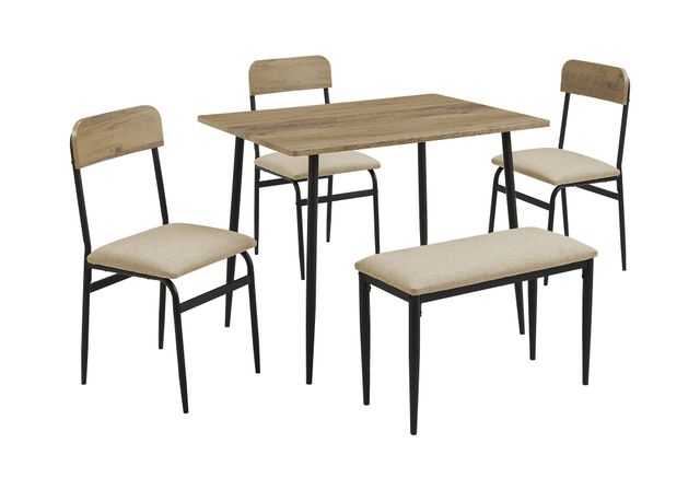 Monarch Specialties Inc. 5-Piece Rustic Oak Dining Set with Black Metal Legs-0