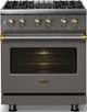 Viking® 5 Series 30" Damascus Gray Pro Style Dual Fuel (NG) Range with Brushed Brass Trim-2