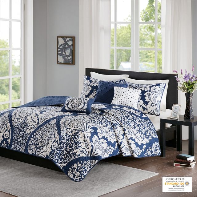 Olliix by Madison Park 6 Piece Indigo Full/Queen Vienna Reversible Coverlet Set-0