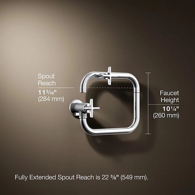 KOHLER® Billet® Polished Chrome Wall-Mount Pot Filler with Cross Handle-2