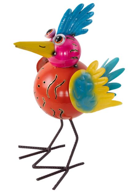 Deco Marche Multi-Colored Bird Decorative Garden Sculpture with Gold Accents and Abstract Cutouts-2