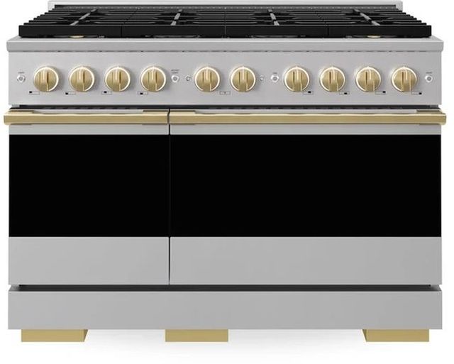 ZLINE Marino 48" Stainless Steel Pro Style Dual Fuel Range with 8-Burner DuoPro™ Cooktop and Electric Convection Oven and Polished Gold Accents-0