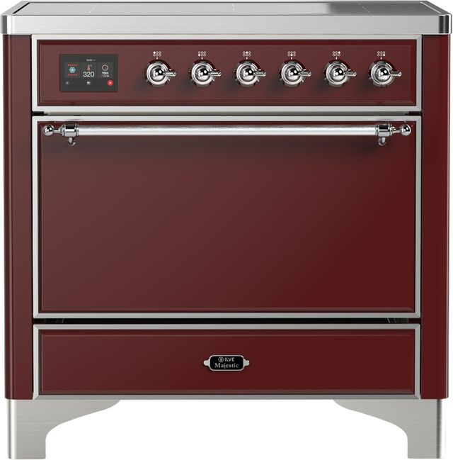 Ilve® Majestic III 36" Burgundy Pro Style Induction Range with Solid Door and Chrome Trim-0