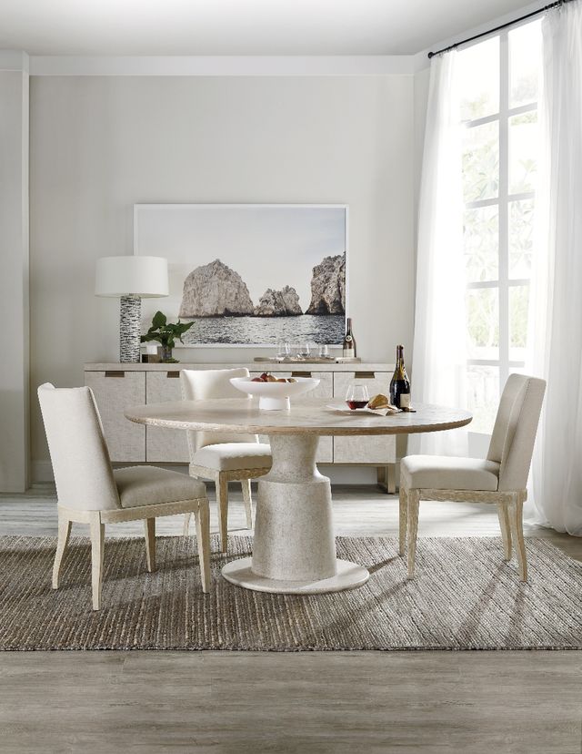 Hooker® Furniture Cascade Terrain Pedestal Dining Table with Textured Gesso Base-1