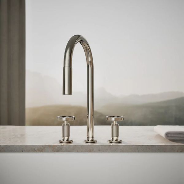 KOHLER® Billet® Vibrant Polished Nickel Kitchen Sink Faucet with 2-Function Sprayhead and Round Handles-3