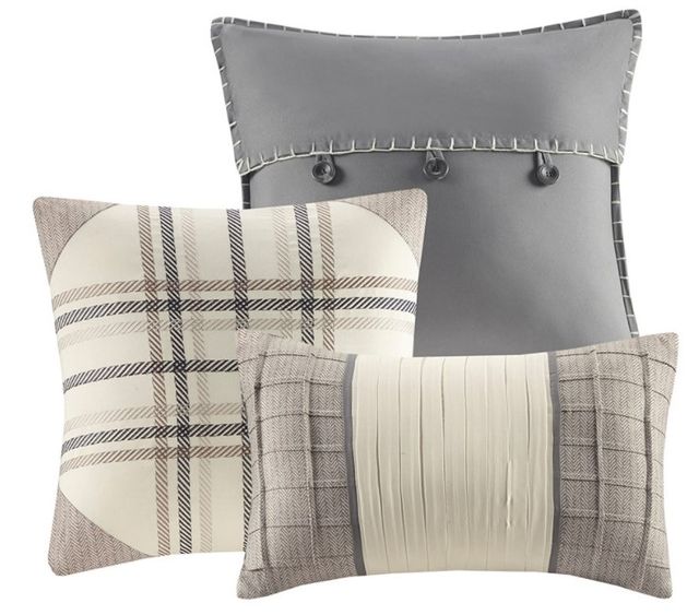 Olliix by Madison Park Ridge 7 Piece Neutral Queen Herringbone Comforter Set-1