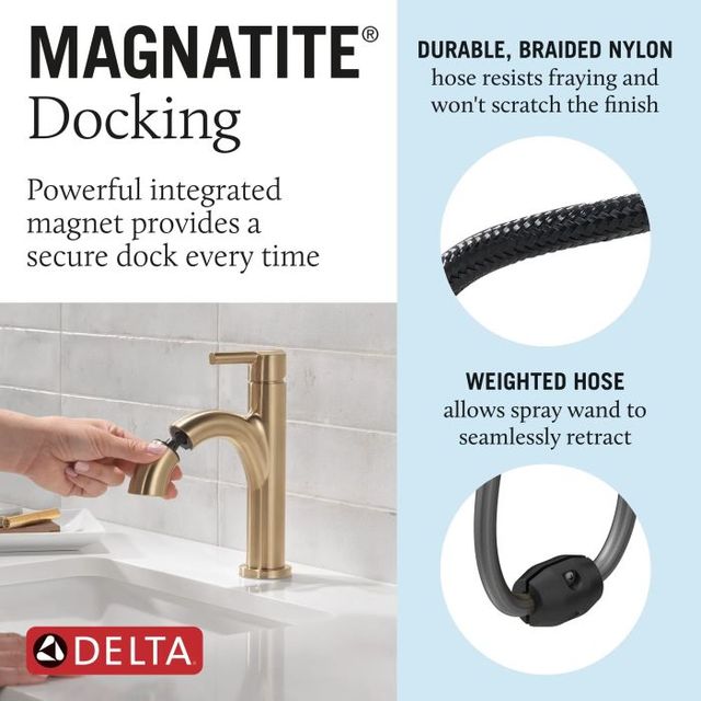 Delta Nicoli® Champagne Bronze Single Handle Arched Pull-Down Bathroom Faucet-4