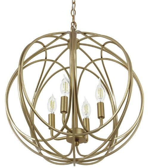 YHD Satin Brass 4-Light Chandelier-4