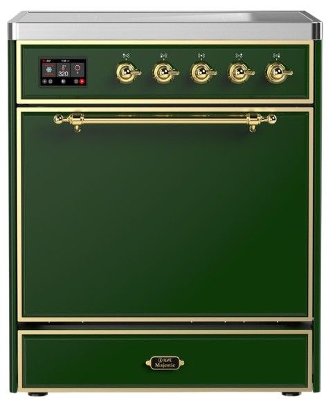 Ilve® Majestic III 30" Emerald Green Pro Style Induction Range with Solid Door and Brass Trim-0