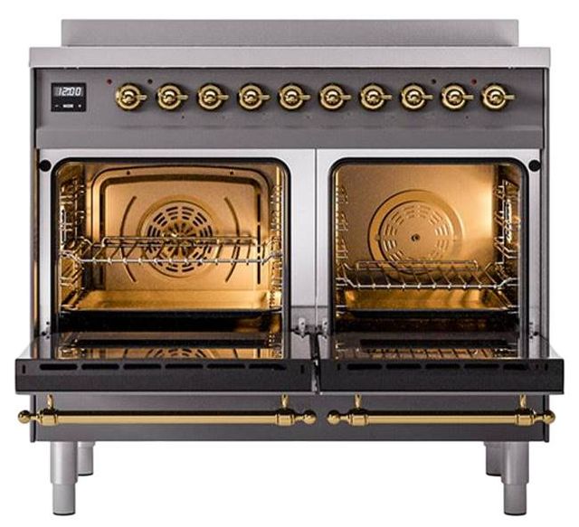 Ilve® Nostalgie II Noblesse 40'' Graphite Matte Pro Style Induction Range with Brass Trim-2