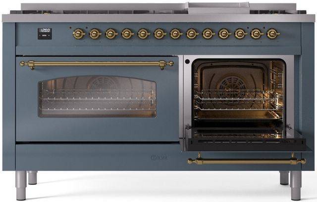 Ilve® Nostalgie II Series 60" Blue Grey Pro Style Dual Fuel Range-3