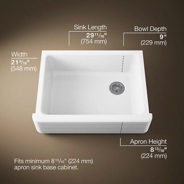 KOHLER® Whitehaven® Hayridge® White 30" Undermount Single-Bowl Farmhouse Kitchen Sink-2
