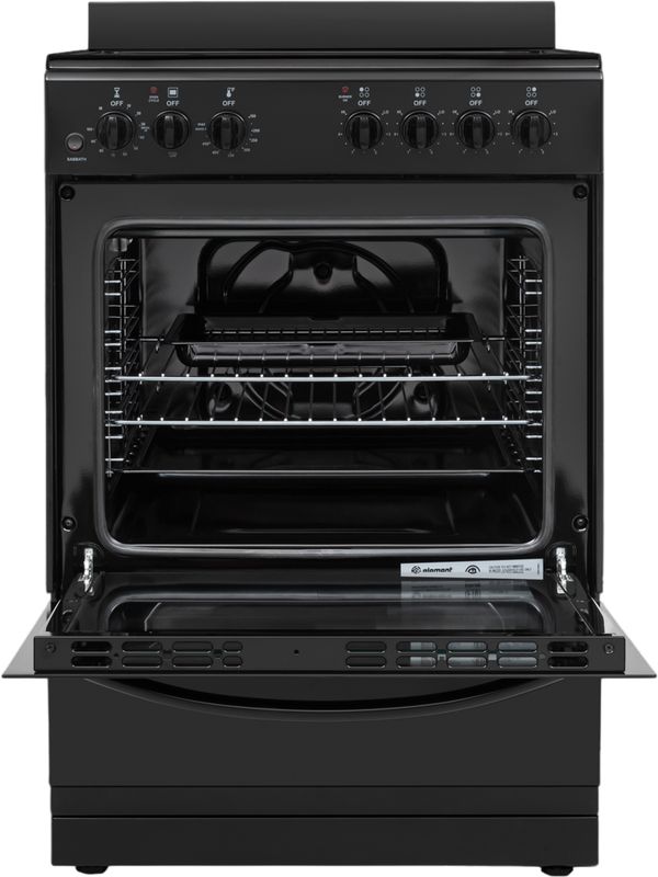 Element 24” Black Freestanding Electric Range with Essex cabinets in White
