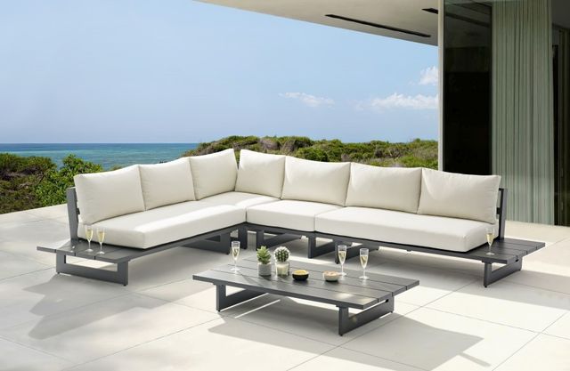 Meridian Furniture Maldives 4-Piece Cream/Gray Aluminum/Fabric 130" Outdoor Modular Sectional-4