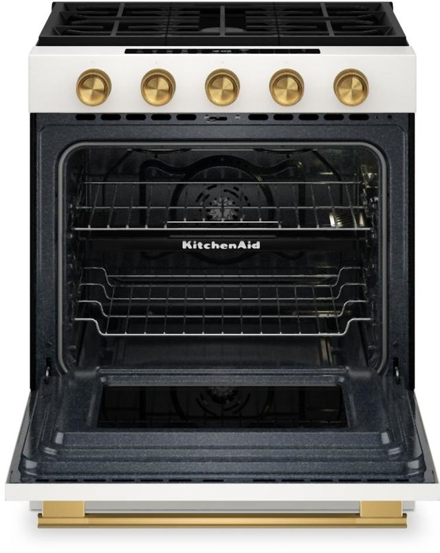 KitchenAid® 30” Porcelain White Slide-In Gas Range with Convection Cooking Modes and 2-in-1 Burner-1