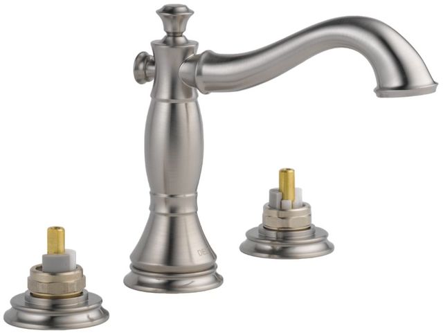 Delta Cassidy® Stainless Widespread Bathroom Faucet - Less Handles-0