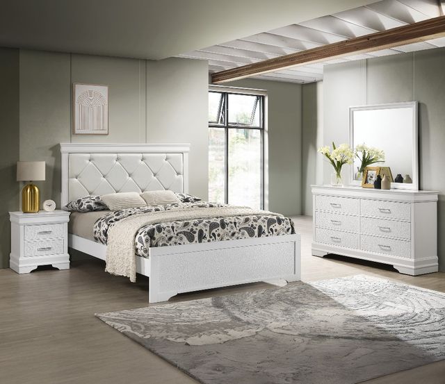 Crown Mark Amalia White Full Upholstered Panel Bed-1