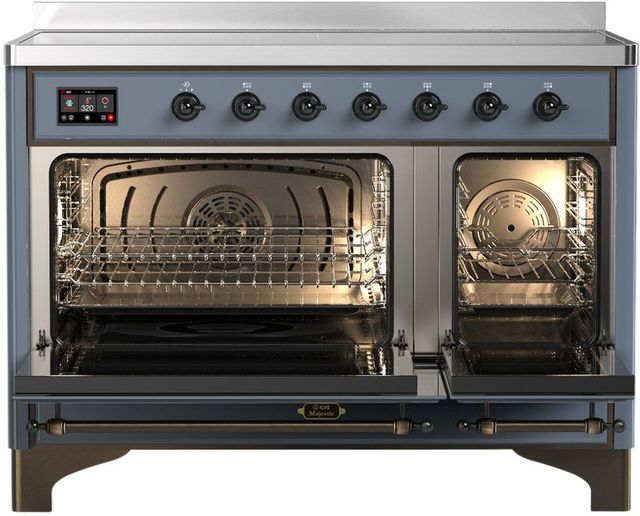Ilve® Majestic III 48" Blue Gray Pro Style Induction Range with Triple Glass Door and Burnished Trim-1