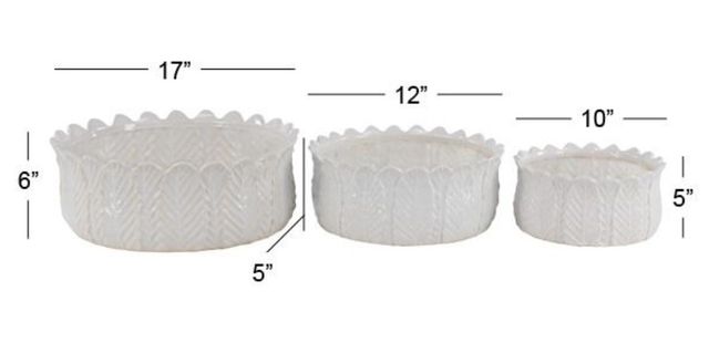 Deco Marche 3-Piece White Ceramic Leaf Planter Set-2