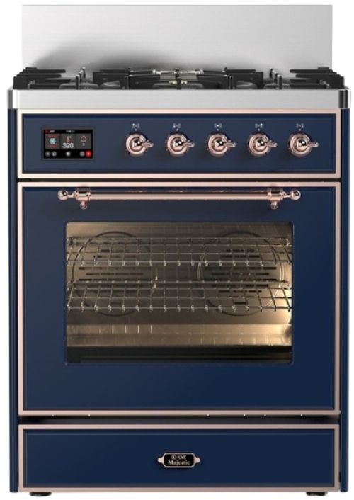 Ilve® Majestic III 30" Midnight Blue Pro Style Dual Fuel Natural Gas Range with 5 Black Brass Burners and Copper Trim-0