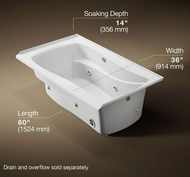 KOHLER® Mariposa® White 60" x 36" Alcove Whirlpool - Right Drain-2