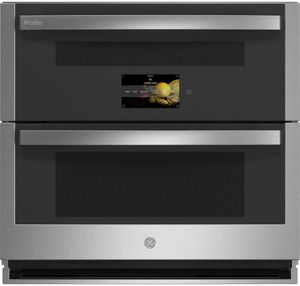 Front view of the GE Profile™ 30" Stainless Steel Double Electric Wall Oven