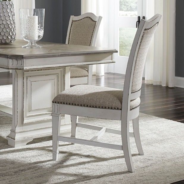 Liberty Furniture Abbey Park Antique White/Weathered Brown Upholstered Dining Side Chair-2