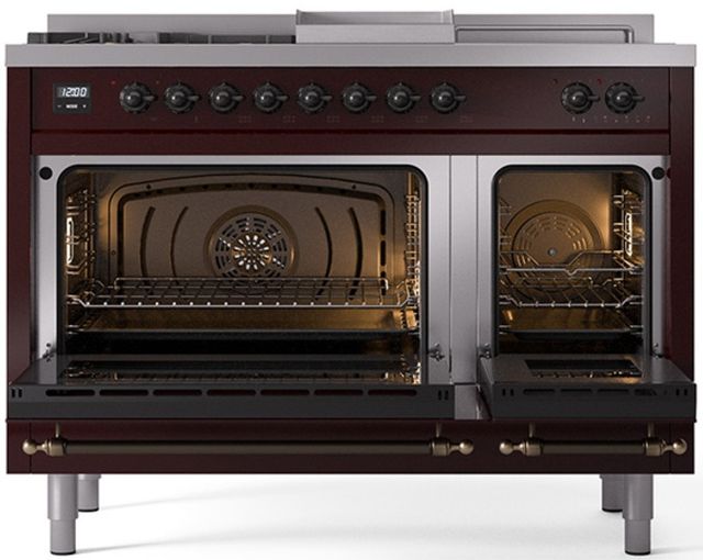 Ilve® Nostalgie II Series 48" Burgundy Pro Style Dual Fuel Range-1