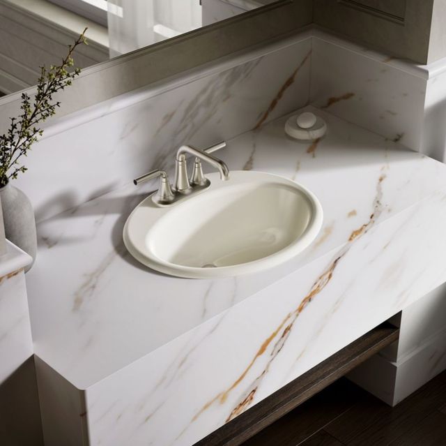Kohler Farmington® Biscuit 19.25" Centerset Oval Drop-In Bathroom Sink-2