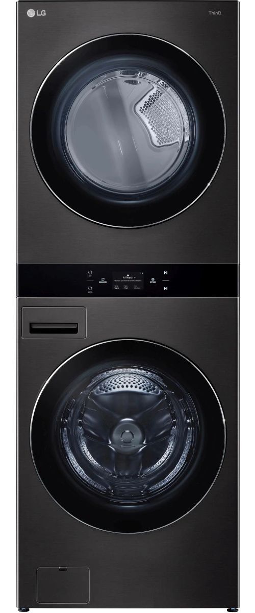 LG Black Steel Electric Laundry Center, 5 Cu. Ft. Washer and 7.4 Cu. Ft. Dryer Set-0
