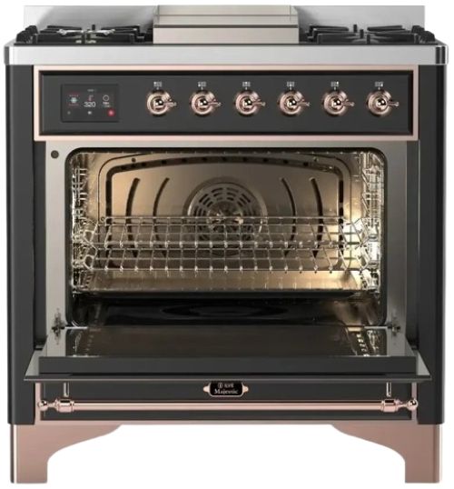 Ilve® Majestic III 36" Graphite Matte Pro Style Dual Fuel Liquid Propane Range with Solid Door and Copper Trim-1