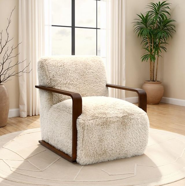 Furniture of America® Elardo White Faux Fur Accent Chair-1