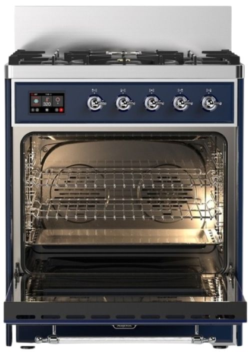 Ilve® Majestic III 30" Midnight Blue Pro Style Dual Fuel Liquid Propane Range with 5 Black Brass Burners and Chrome Trim-1