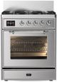 Ilve® Majestic III 30" Stainless Steel Pro Style Dual Fuel Natural Gas Range with 5 Black Brass Burners and Chrome Trim-0