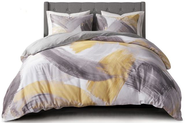 Olliix by CosmoLiving Andie Grey and Yellow King/California King Cotton Printed Comforter Set-0