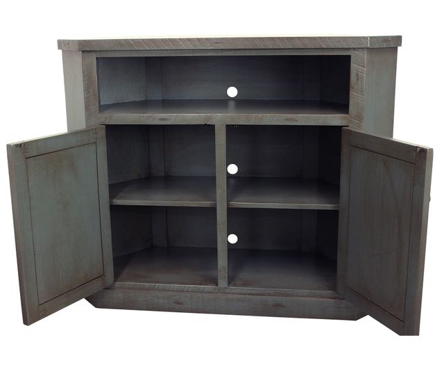 American Heartland Manufacturing Rustic Dark Blue Tall Corner TV Stand-1