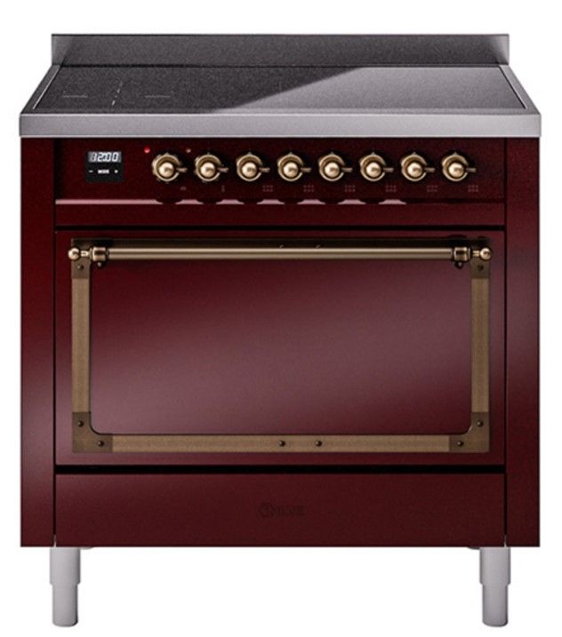 Ilve® Nostalgie II Noblesse 36'' Burgundy Pro Style Induction Range with Burnished Trim-0