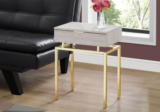 Monarch Specialties Inc. Beige Marble 24"H Storage Accent Table with Gold Metal Base-1