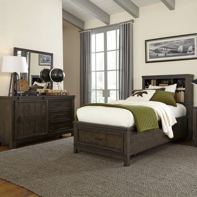 Liberty Furniture Thornwood Hills 3-Piece Rock Beaten Brown Youth Twin Bookcase Bedroom Set-1
