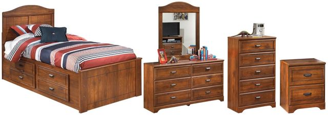 Signature Design by Ashley® Barchan 5-Piece Medium Brown Twin Panel Bed Set-0